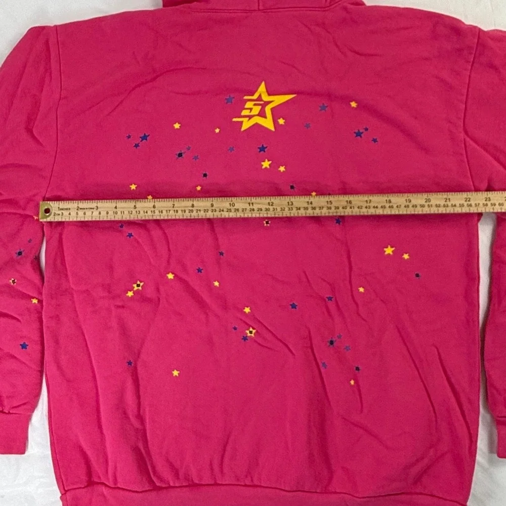 Sp5der Worldwide Pink Punk Hoodie Spider Web Star Graphic Large